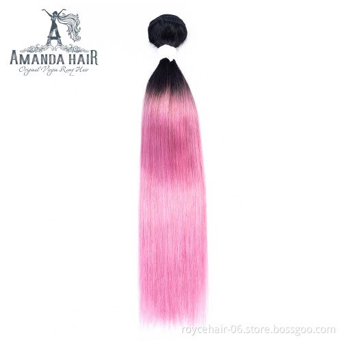 Amanda Virgin Indian Raw Temple Hair Cuticle Aligned Hair OT Color 100% Human Hair Bundles with closure 1B Pink Two Tone color